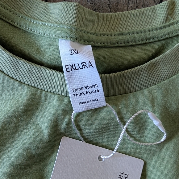 EXLURA T-Shirt Dress with Pleated Hem with Pockets Light Green Plus Size 2X NWT - Picture 8 of 13